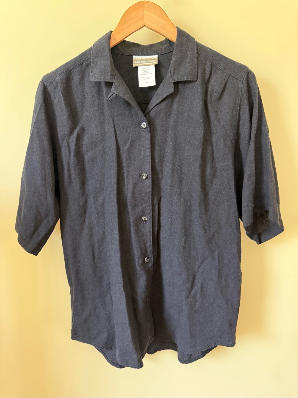 Coldwater Creek Linen Black Short-Sleeve Button-Down Shirt Women’s Medium